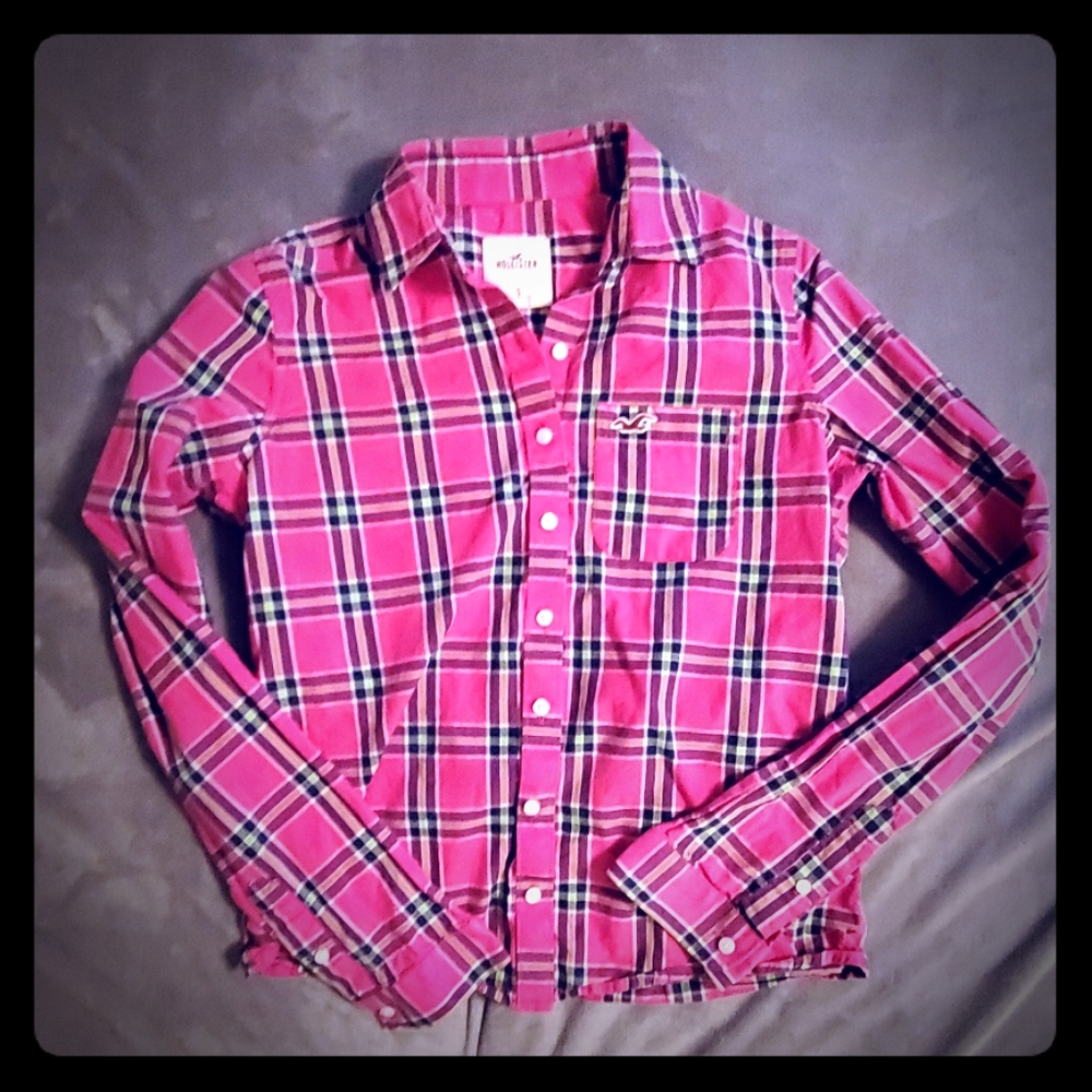 Hollister pink plaid shirt